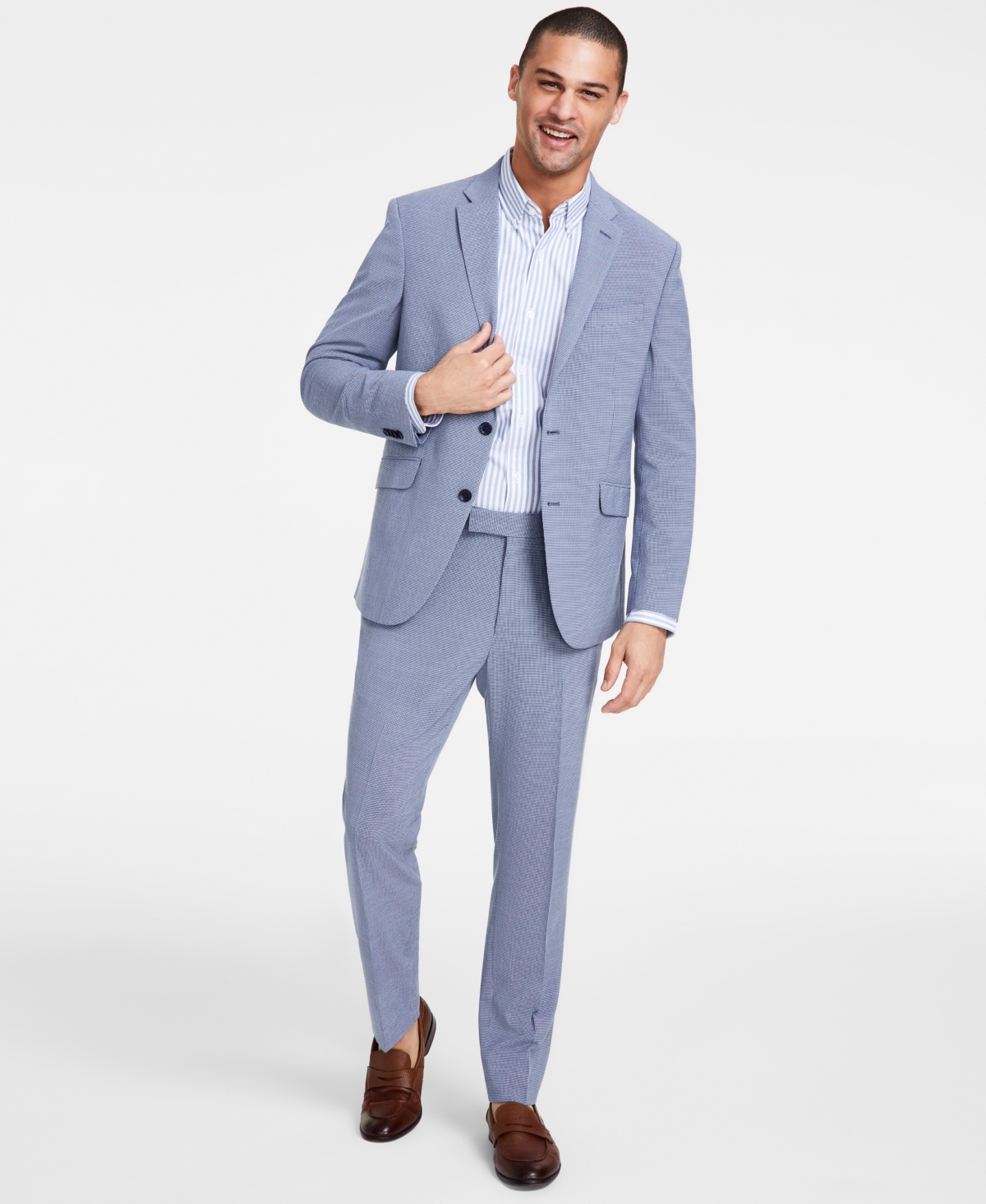 Shop Kenneth Cole Reaction Men's Slim-fit Mini-houndstooth Suit In Blue
