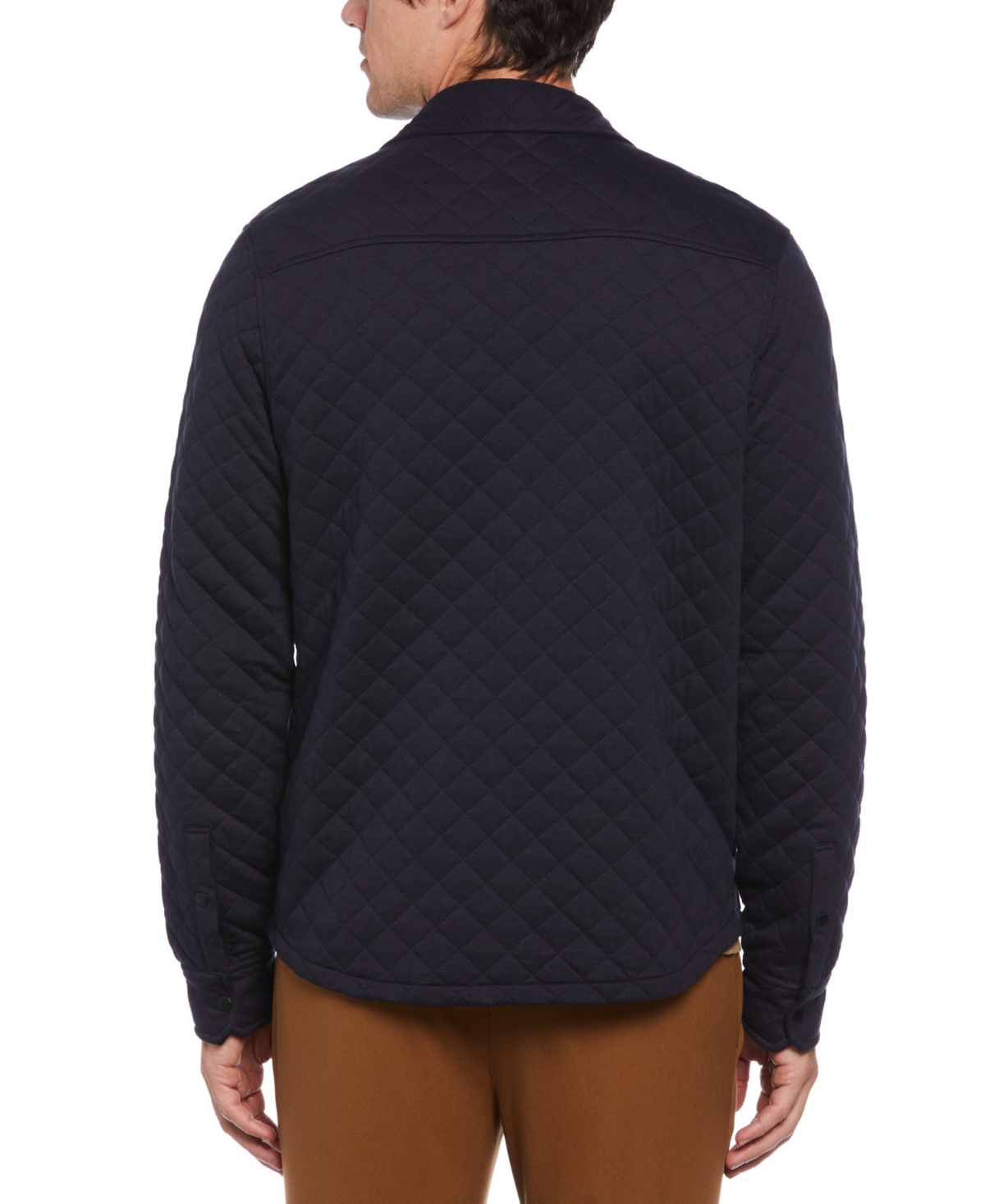 Shop Perry Ellis Men's Diamond Quilted Long-sleeve Snap-front Sweatshirt In Dark Sapphire