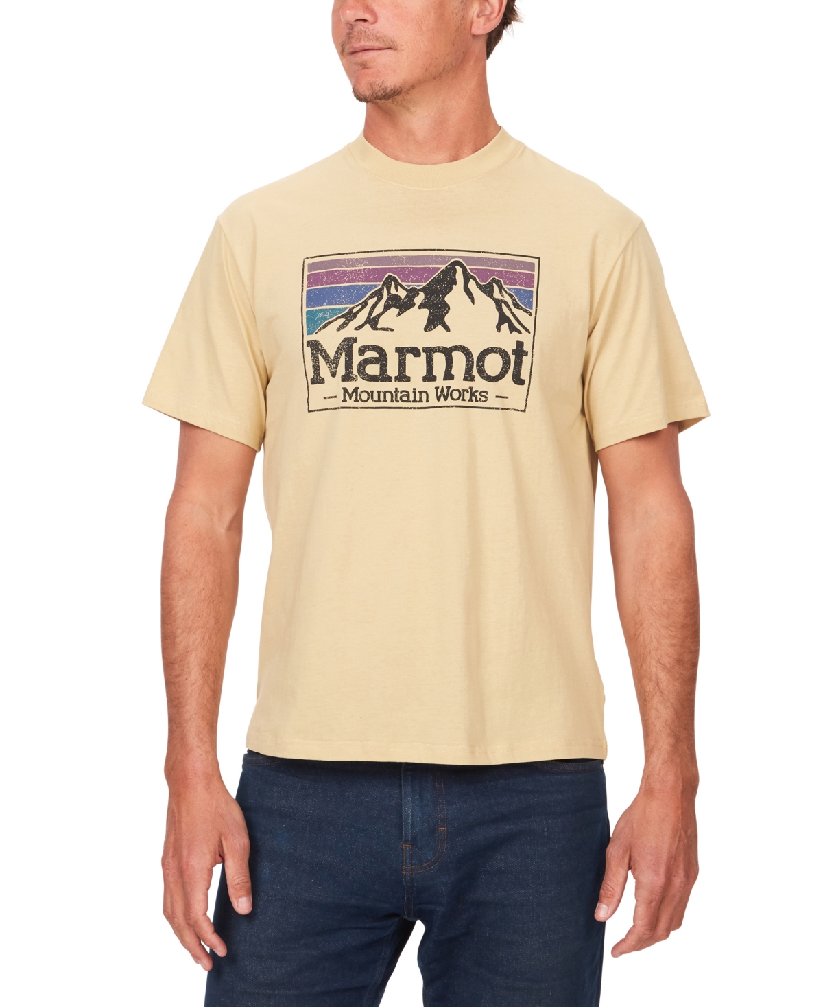 Marmot Men's Mountain Works Gradient Logo Graphic Short-sleeve T-shirt In Light Oak