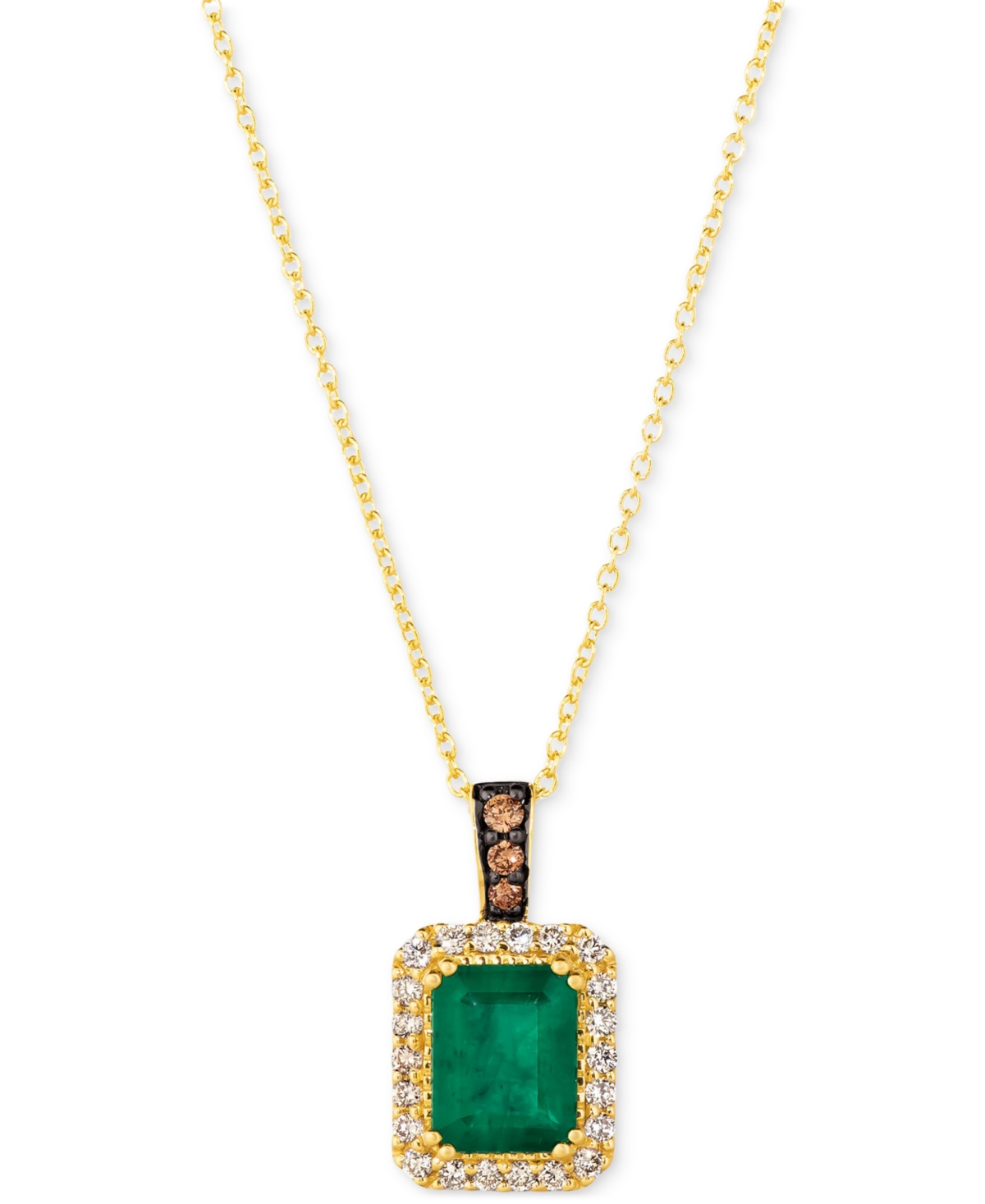 Le Vian Costa Smeralda Emeralds (1-1/5 Ct. T.w.) & Diamond (1/4 Ct. T.w.) Halo 18" Pendant Necklace In 14k G In K Honey Gold Pendant