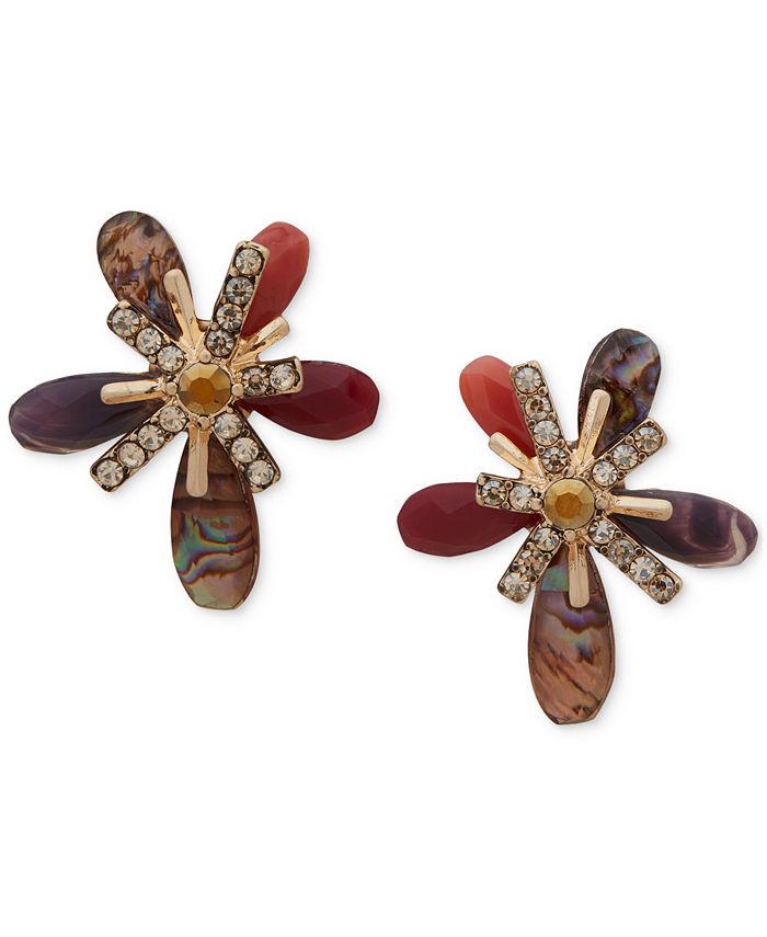 lonna & lilly Gold-Tone Pavé & Color Stone Flower Drop Earrings - Macy's