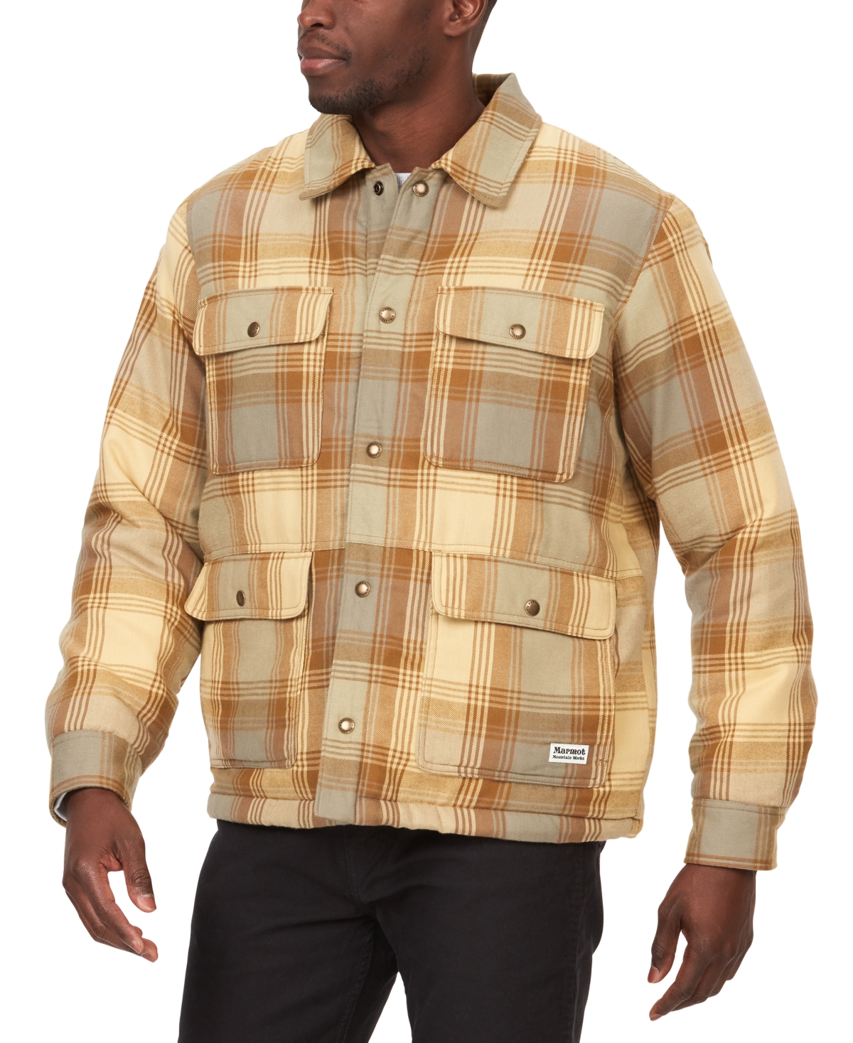 Men's Ridgefield Plaid Fleece-Lined Flannel Shirt Jacket - Light Oak