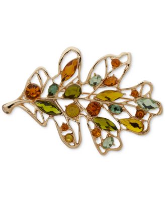Anne Klein - Gold-Tone Multicolor Mixed Stone Leaf Pin