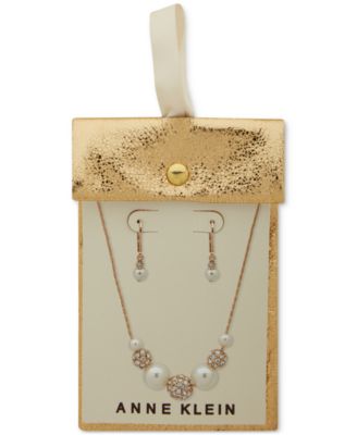Gold-Tone Pav&eacute; Fireball & Imitation Pearl Statement Necklace & Drop Earrings Set