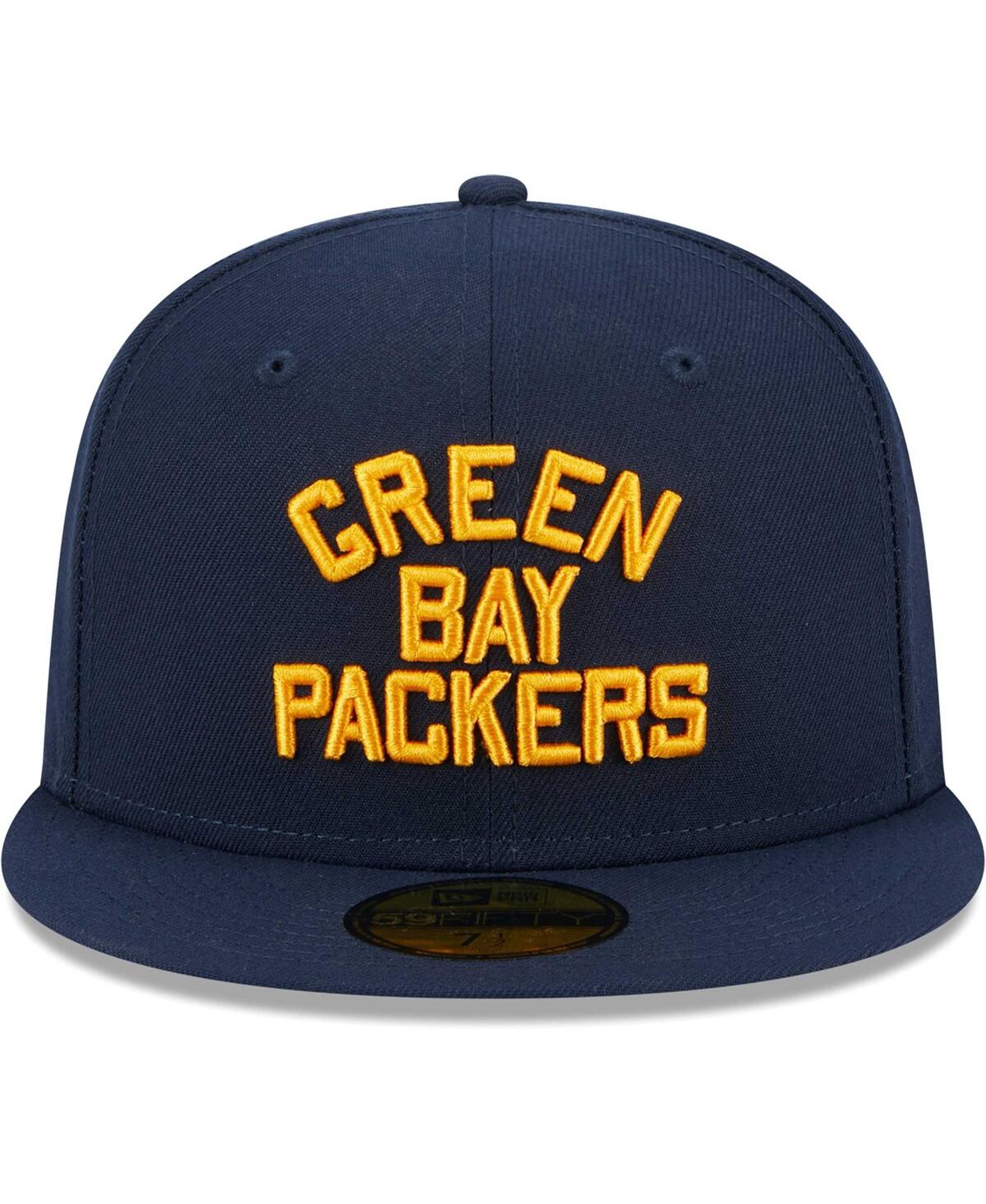 Shop New Era Men's  Navy Green Bay Packers Throwback Main 59fifty Fitted Hat