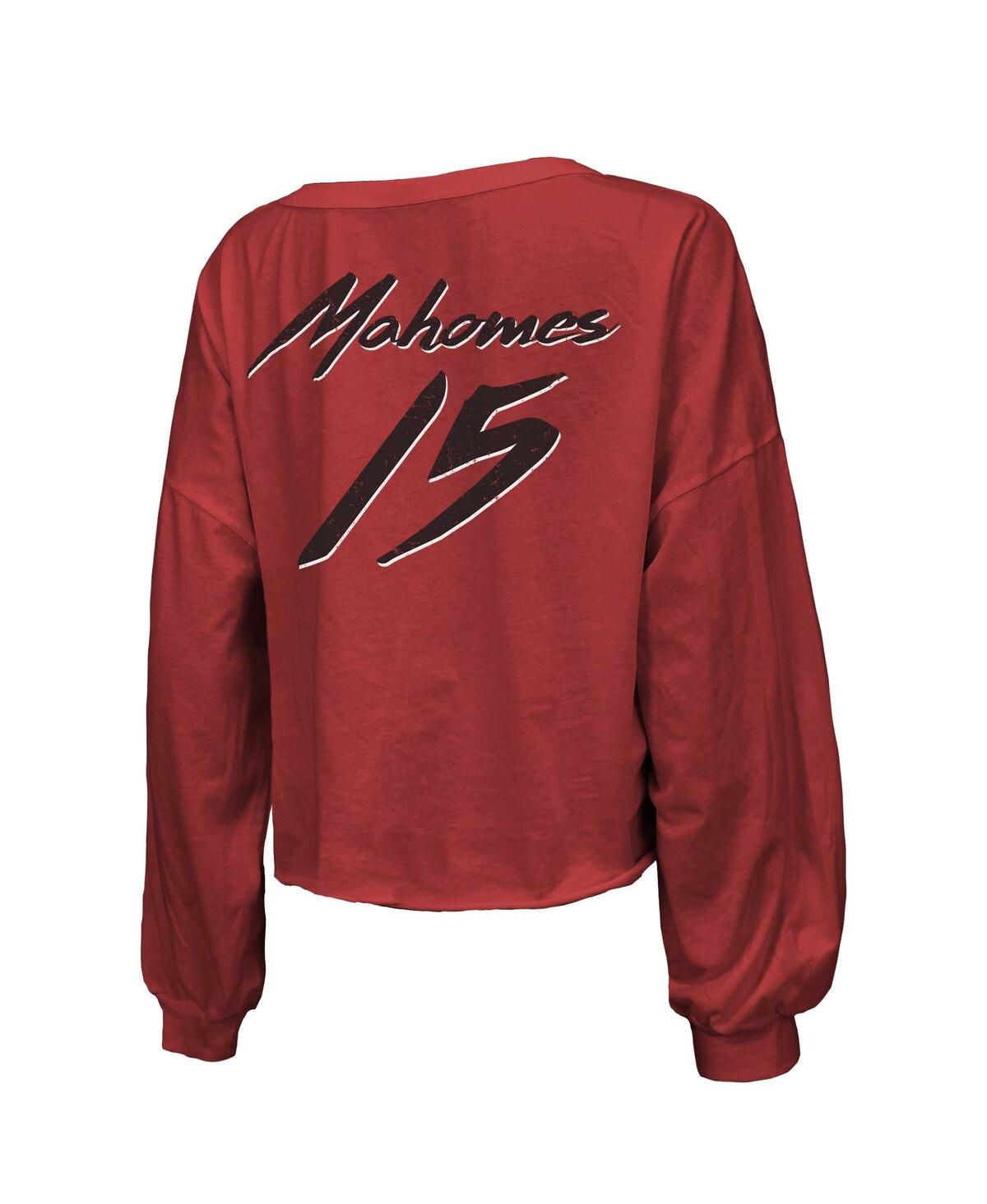 Majestic Threads Patrick Mahomes Red Kansas City Chiefs Name & Number Off-shoulder Script Cropped Lo In Red