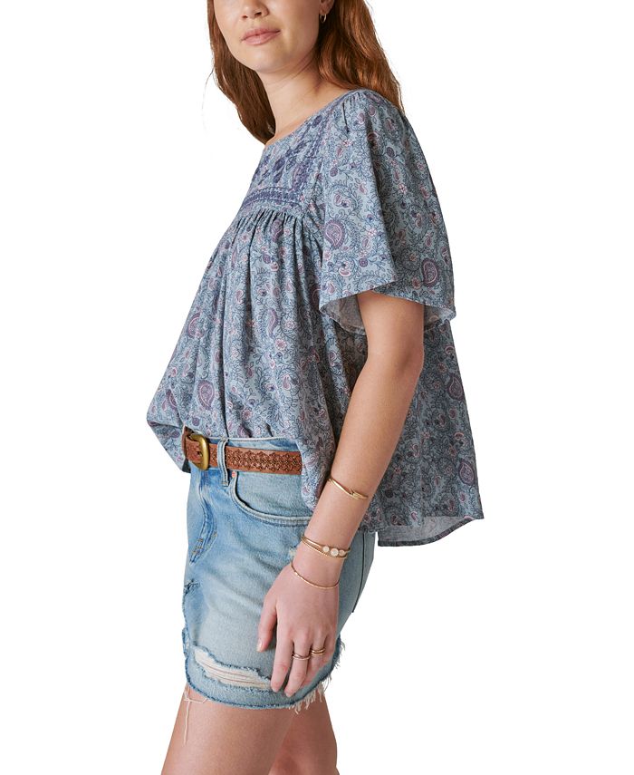 Lucky Brand Women's Short Sleeve Embroidered Top Macy's