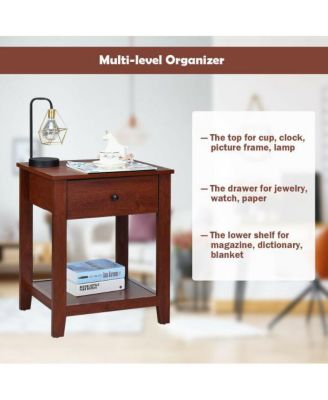 Set of 2 Nightstand with Storage Shelf and Pull Handle