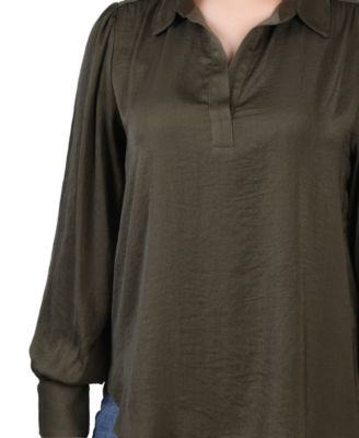 Women's Long Puff Sleeve Satin Blouse