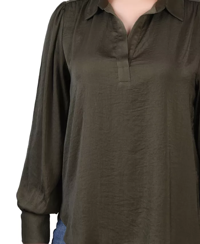 Women's Long Puff Sleeve Satin Blouse - thumbnail 4