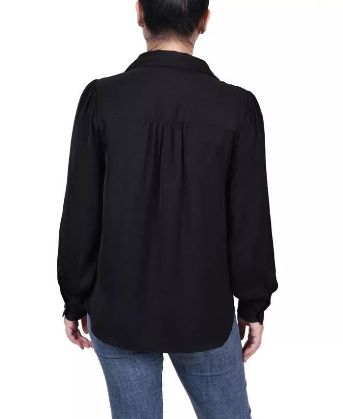 Women's Long Puff Sleeve Satin Blouse - thumbnail 6