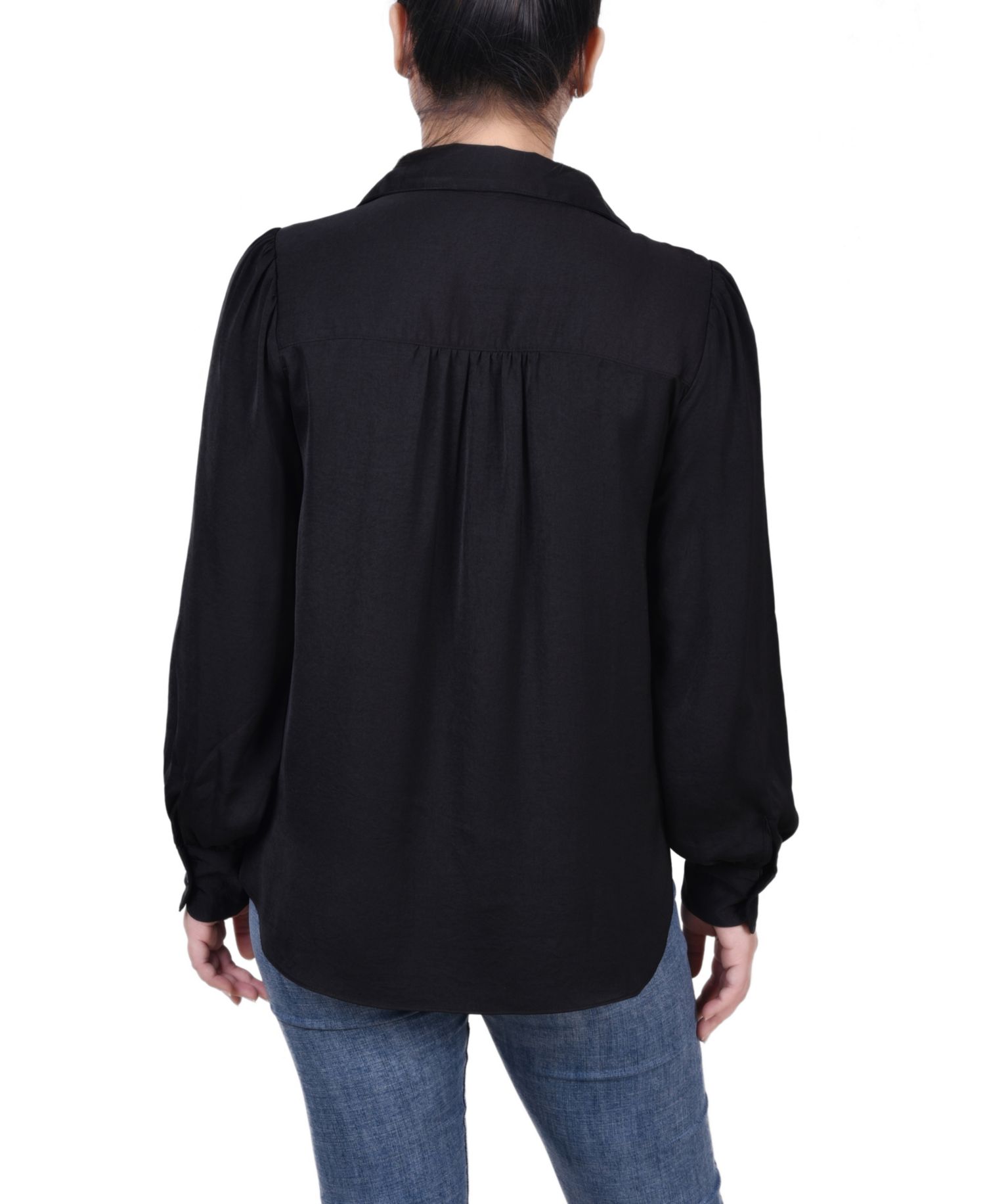 Women's Long Puff Sleeve Satin Blouse