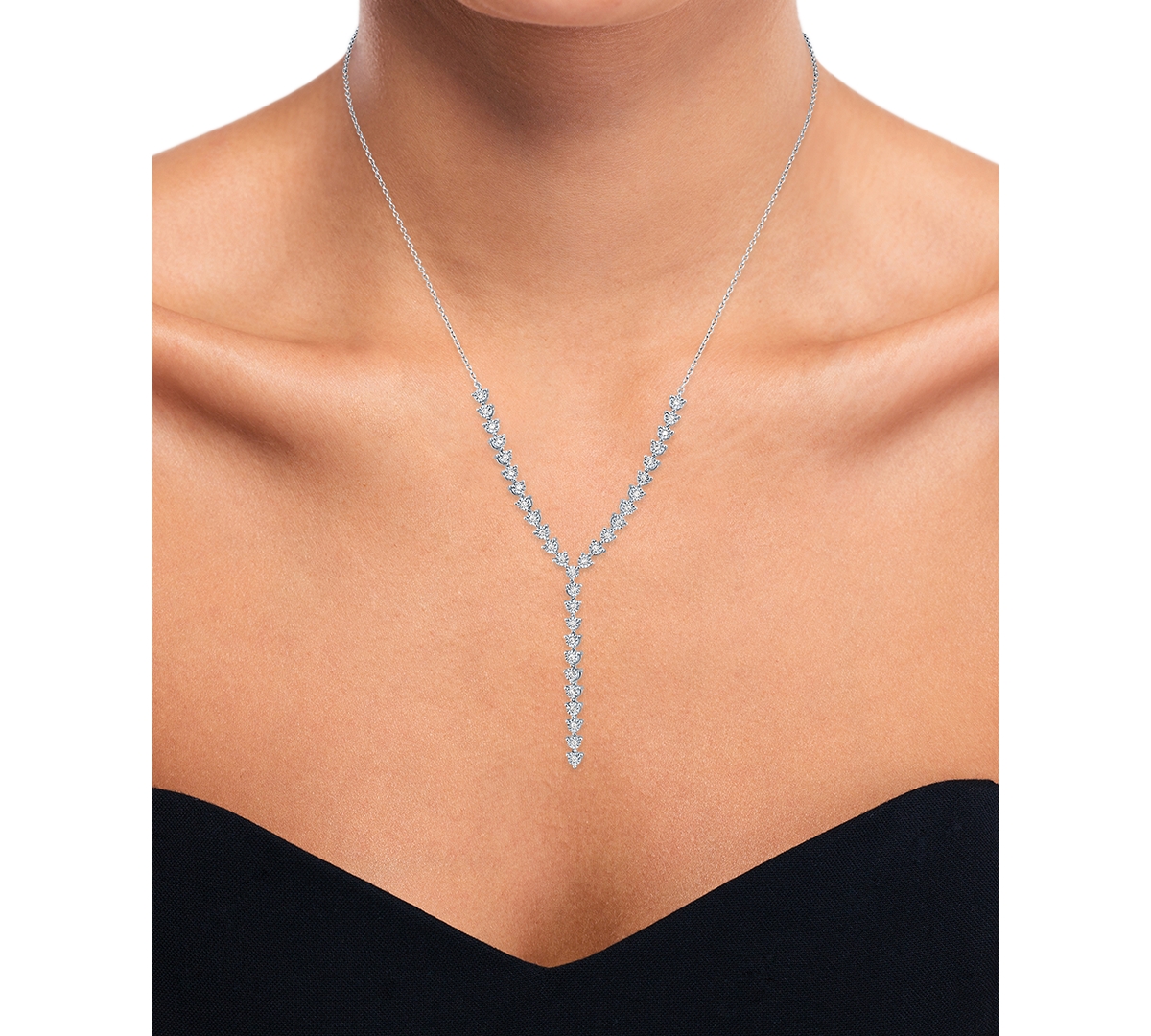 MACY'S DIAMOND ADJUSTABLE 18" LARIAT NECKLACE (1/4 CT. T.W.) IN STERLING SILVER 
