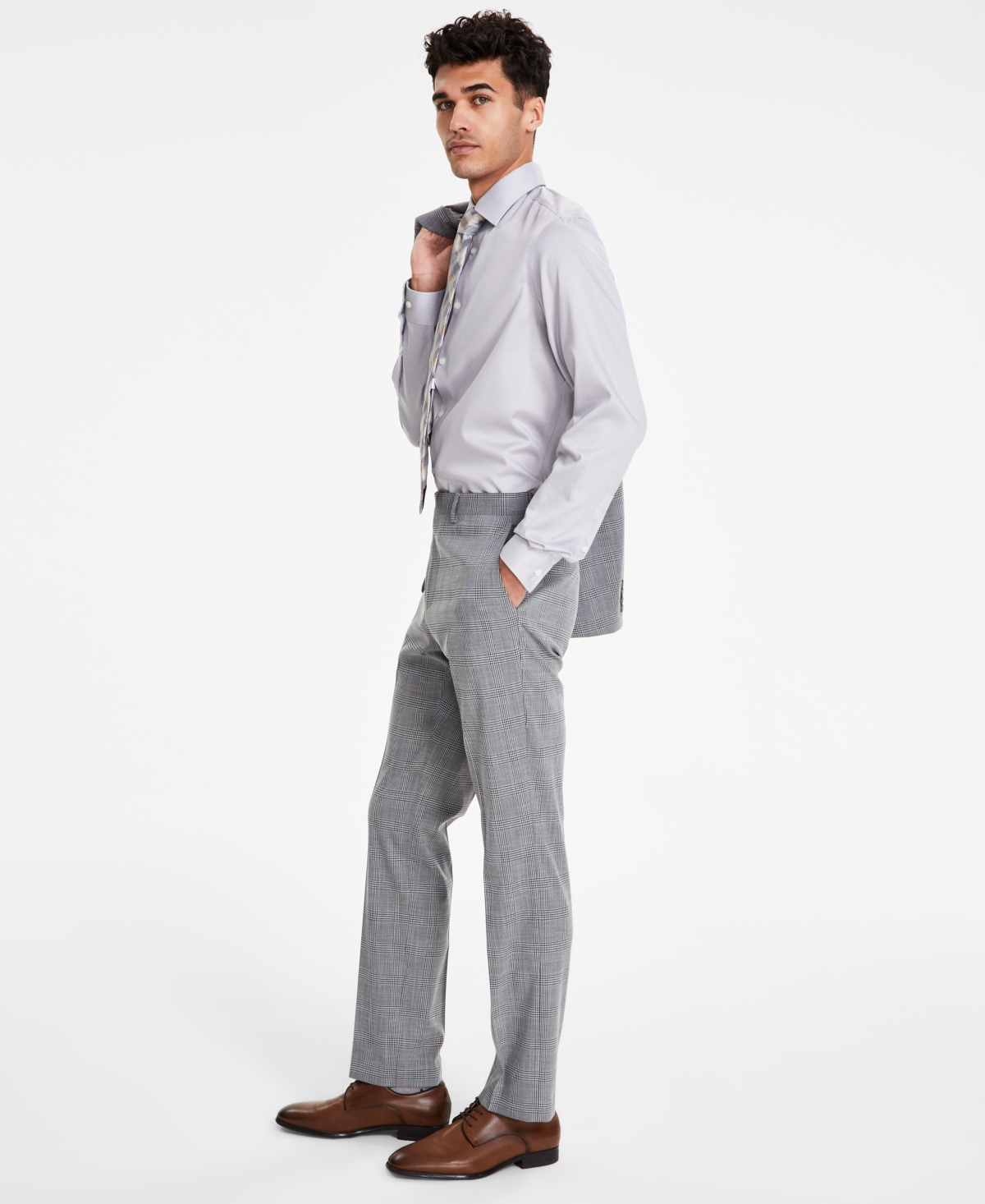 Men's Modern-Fit Black & White Plaid Suit Separate Pants - Black/white