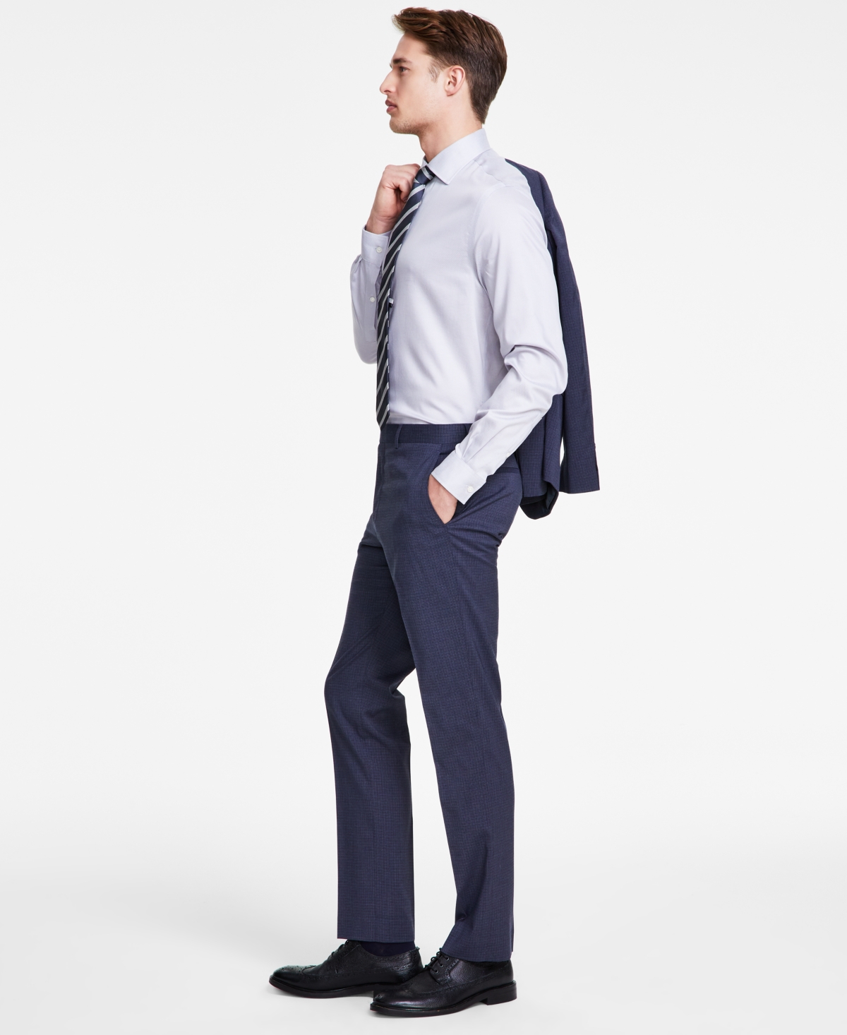 Men's Modern-Fit Blue Mini Check Suit Separate Pants - Blue