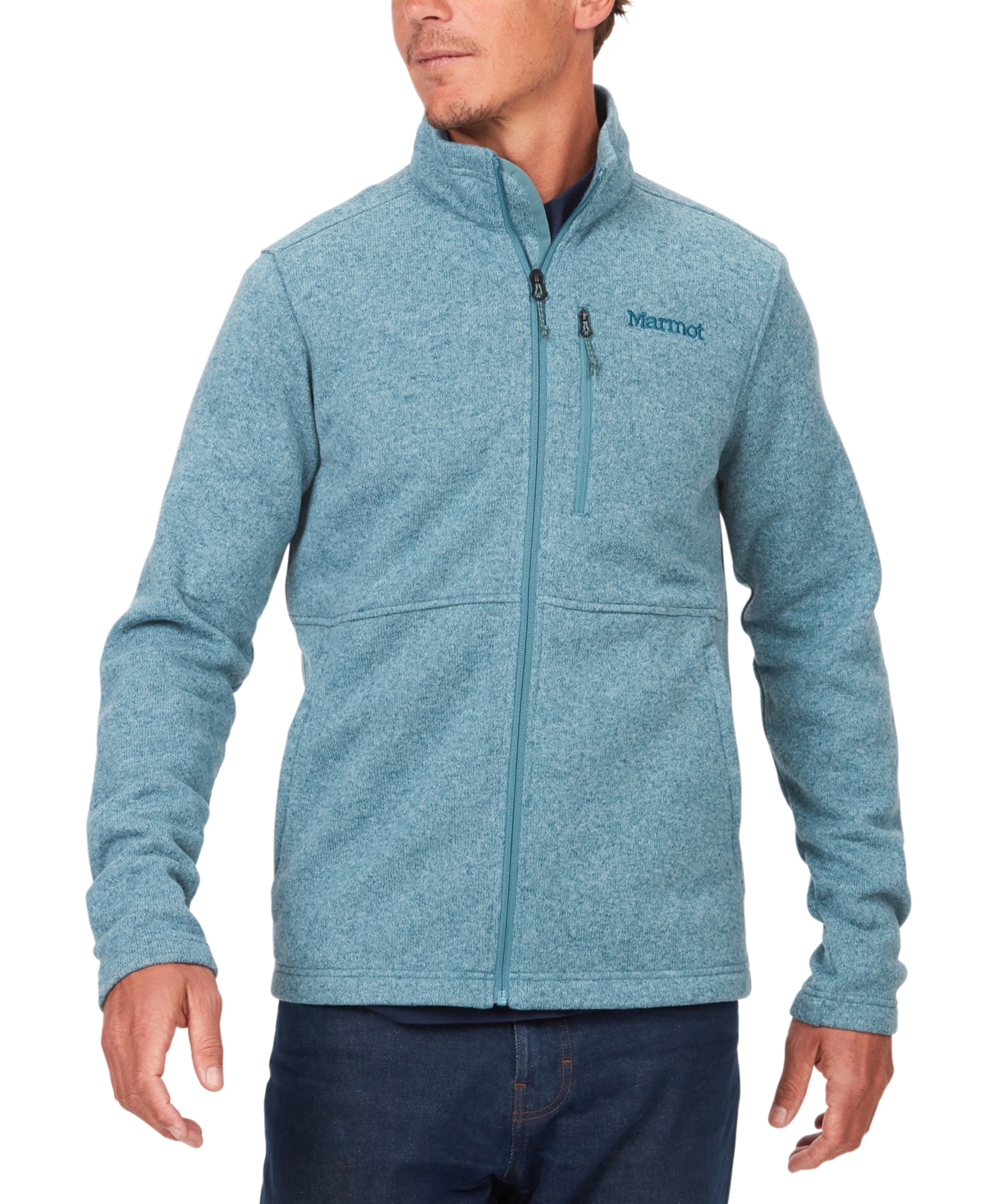 Marmot Men's Drop Line Full-zip Sweater Fleece Jacket In Moon River