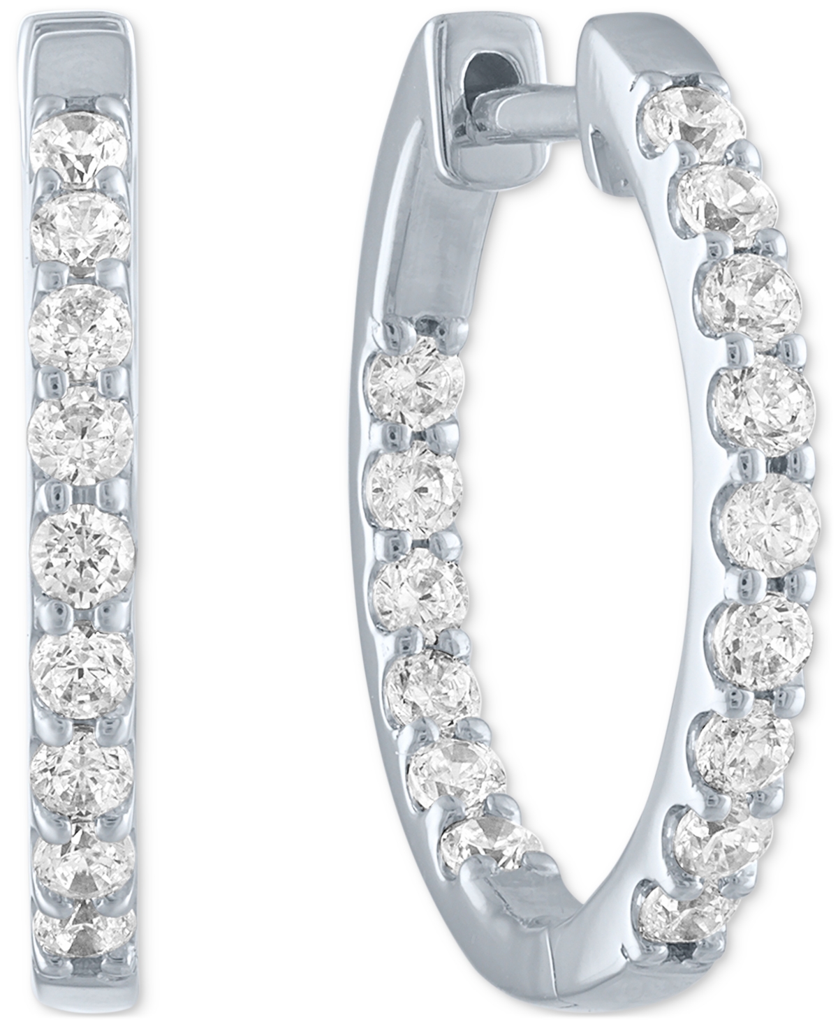 Lab Grown Diamond In & Out Small Hoop Earrings (3/4 ct. t.w.) in Sterling Silver - Sterling Silver