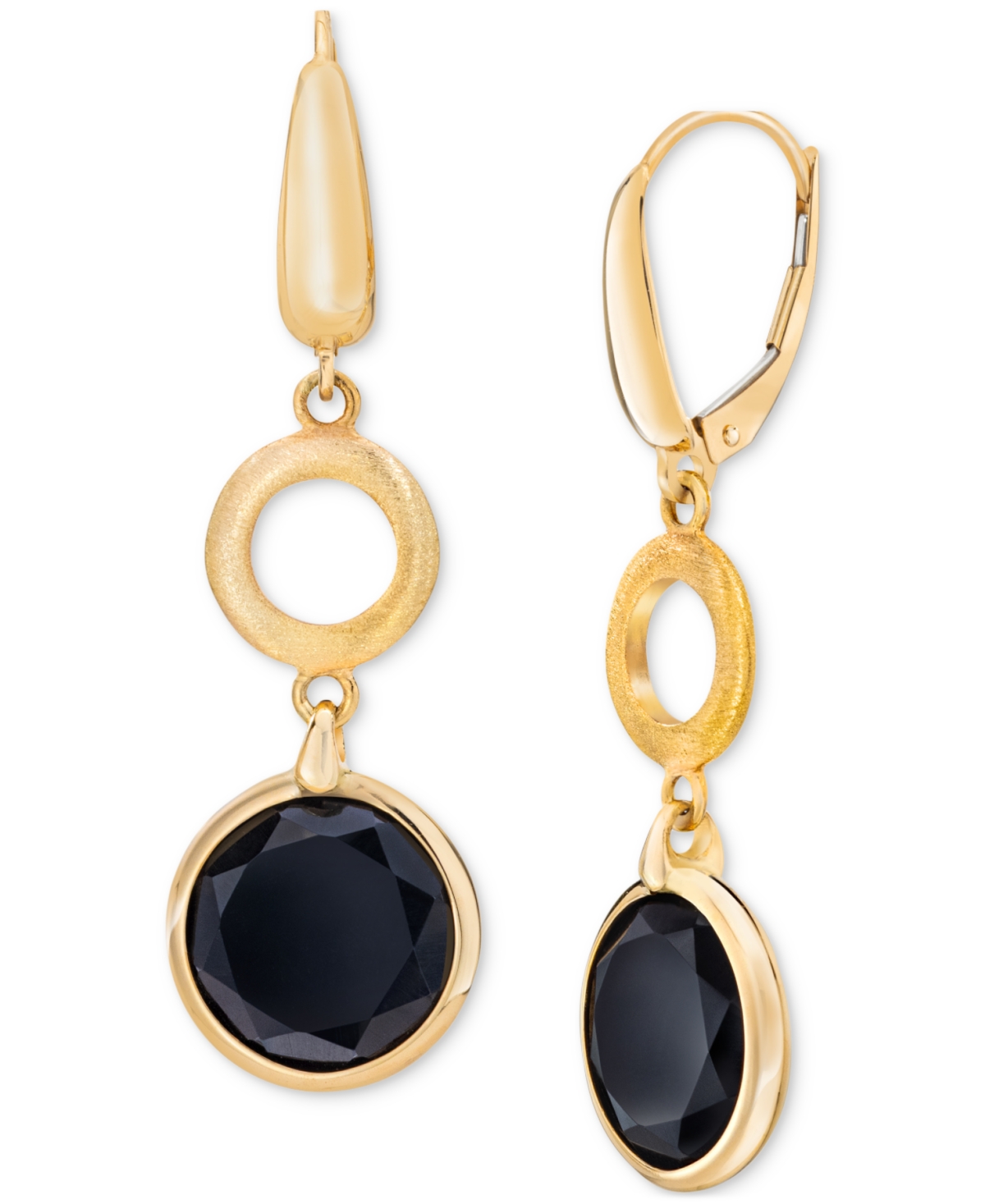 Macy's Onyx Circle Leverback Drop Earrings In 14k Gold