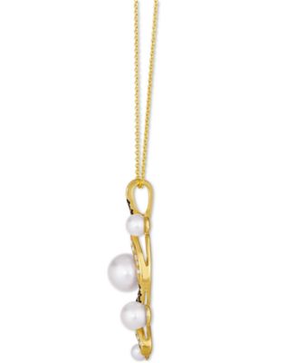 Vanilla Pearls (3-8mm) & Diamond (1/4 ct. t.w.) Curvy Adjustable 20" Pendant Necklace in 14k Gold