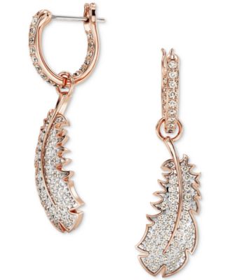 Swarovski - Rose Gold-Tone Nice Crystal Feather Drop Earrings