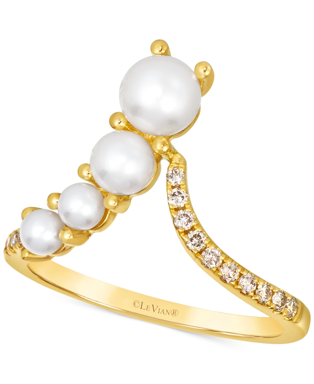 Le Vian Vanilla Pearls (3-6mm) & Nude Diamond (1/6 Ct. T.w.) V Ring In 14k Gold In K Honey Gold Ring
