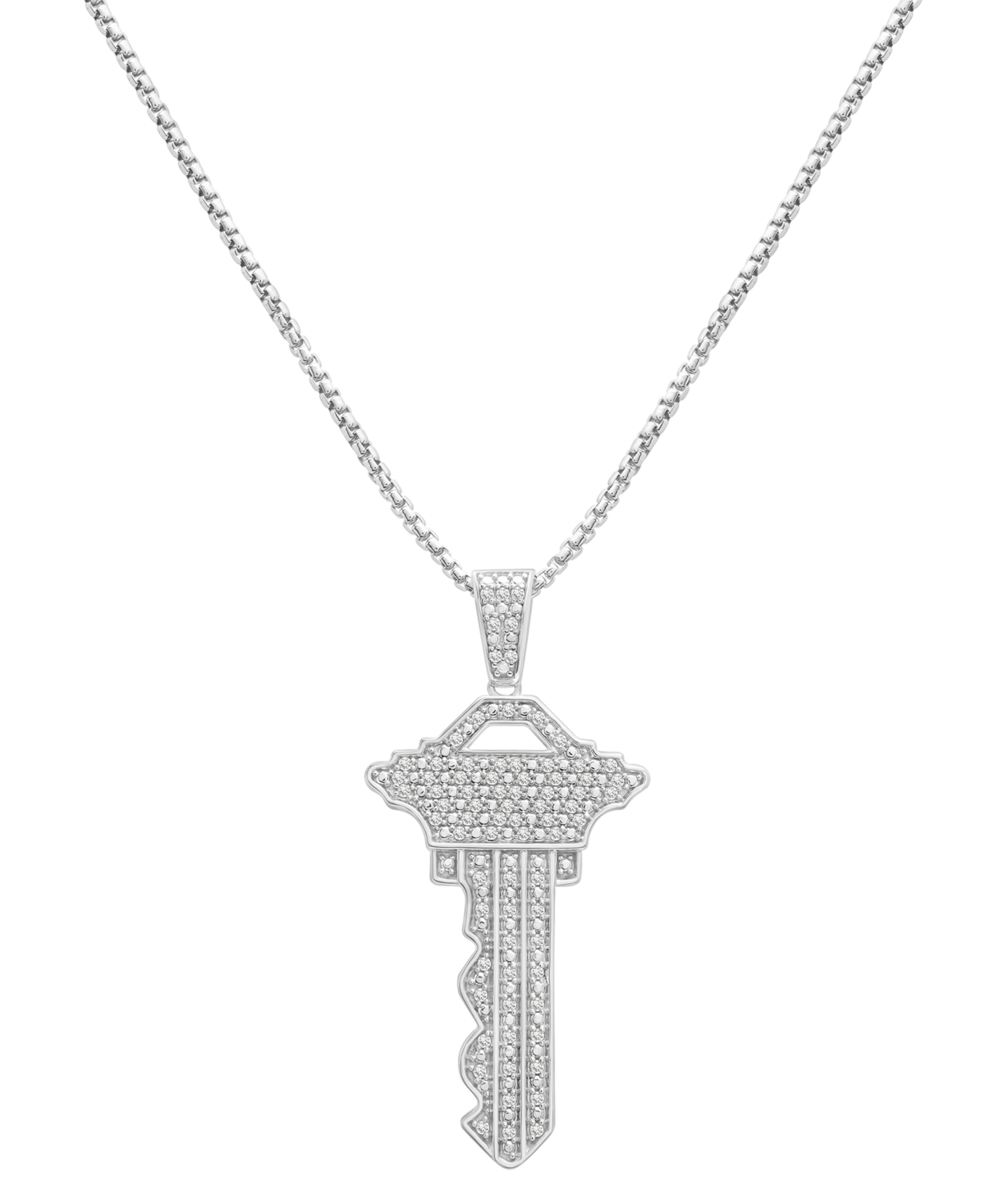 Macy's Men's Diamond Pave Key 22" Pendant Necklace (1/4 Ct. T.w.) In Sterling Silver