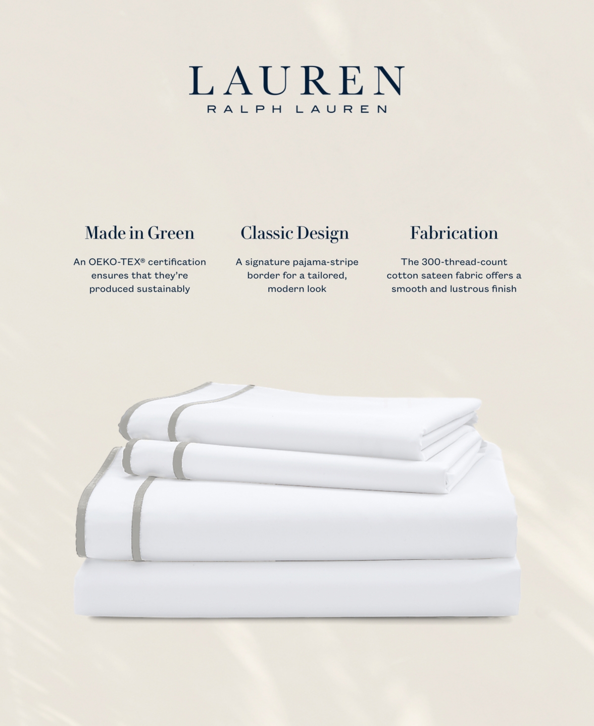 Lauren Ralph Lauren Spencer 300 Thread Count Sateen Border Pair, - White  Stone Grey