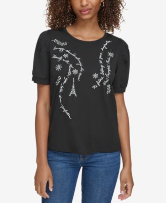 KARL LAGERFELD PARIS - Women's Embellished Quote Top