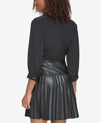 KARL LAGERFELD PARIS Women s Faux Wrap Faux Leather Skirt Dress