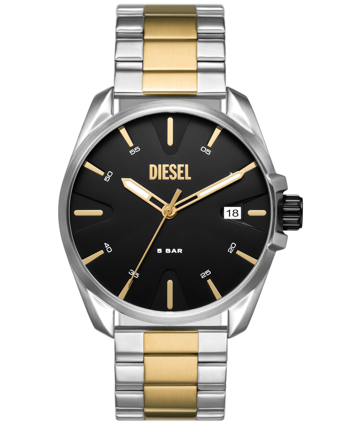 Diesel Men's Vert Three-Hand Date Black Leather Strap Watch