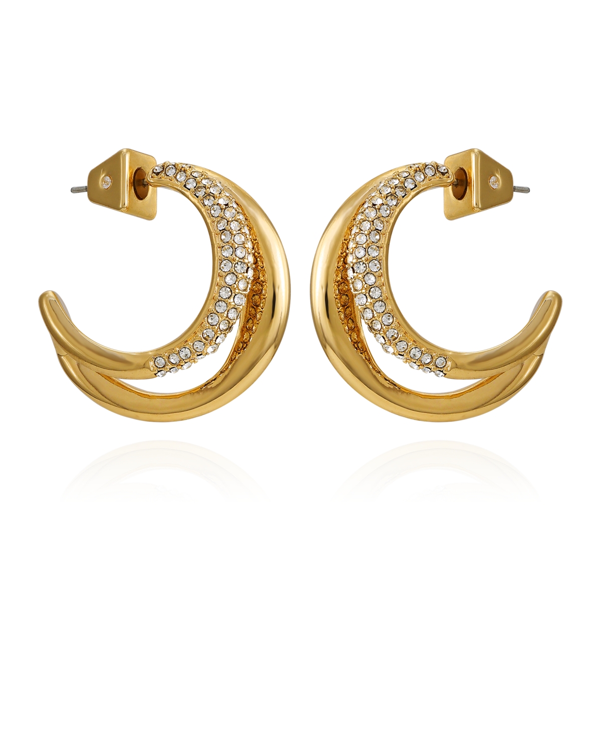 Vince Camuto Gold-tone Glass Stone Open Hoop Earrings