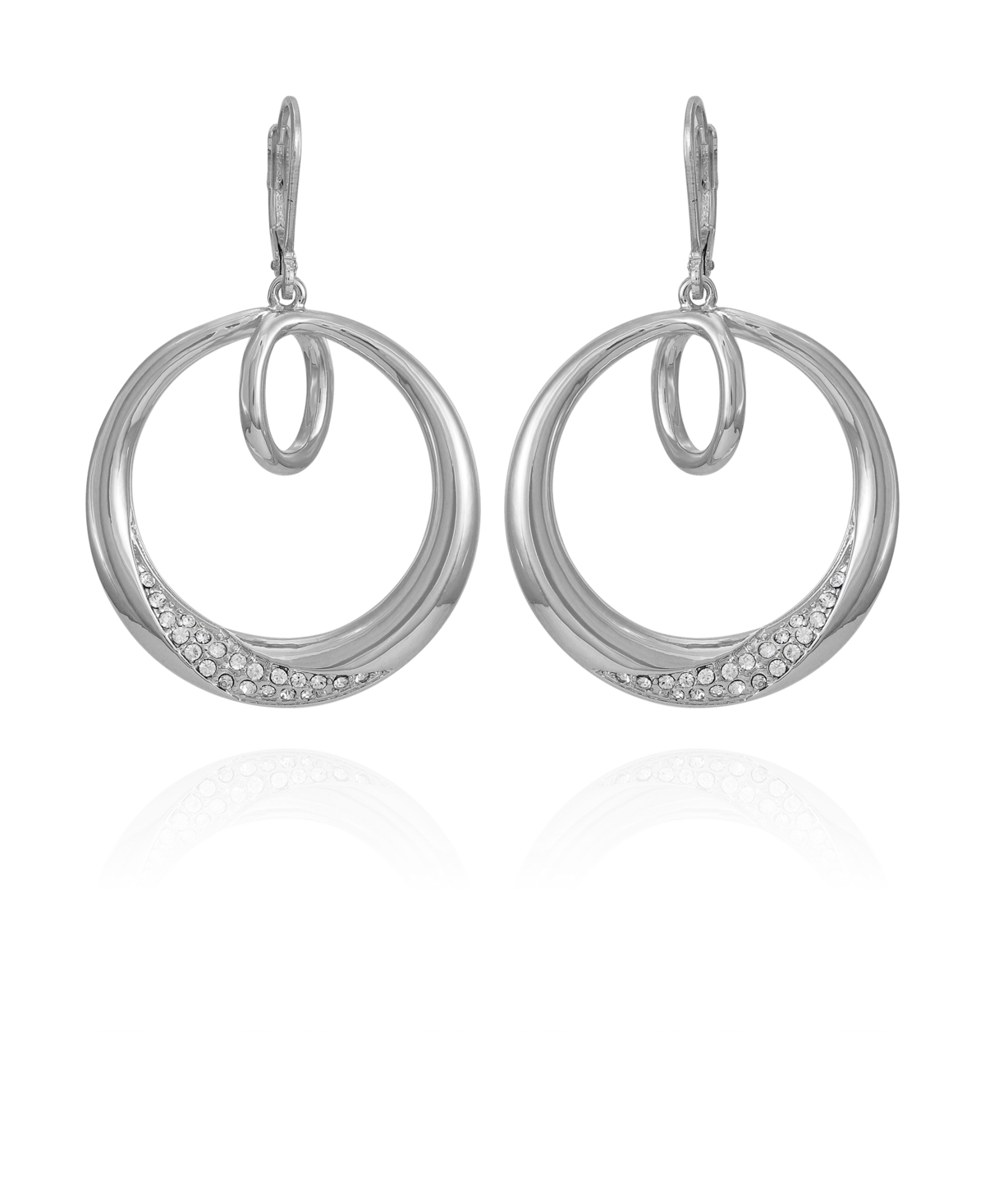 Silver-Tone Glass Stone Bold Hoop Drop Earrings - Silver