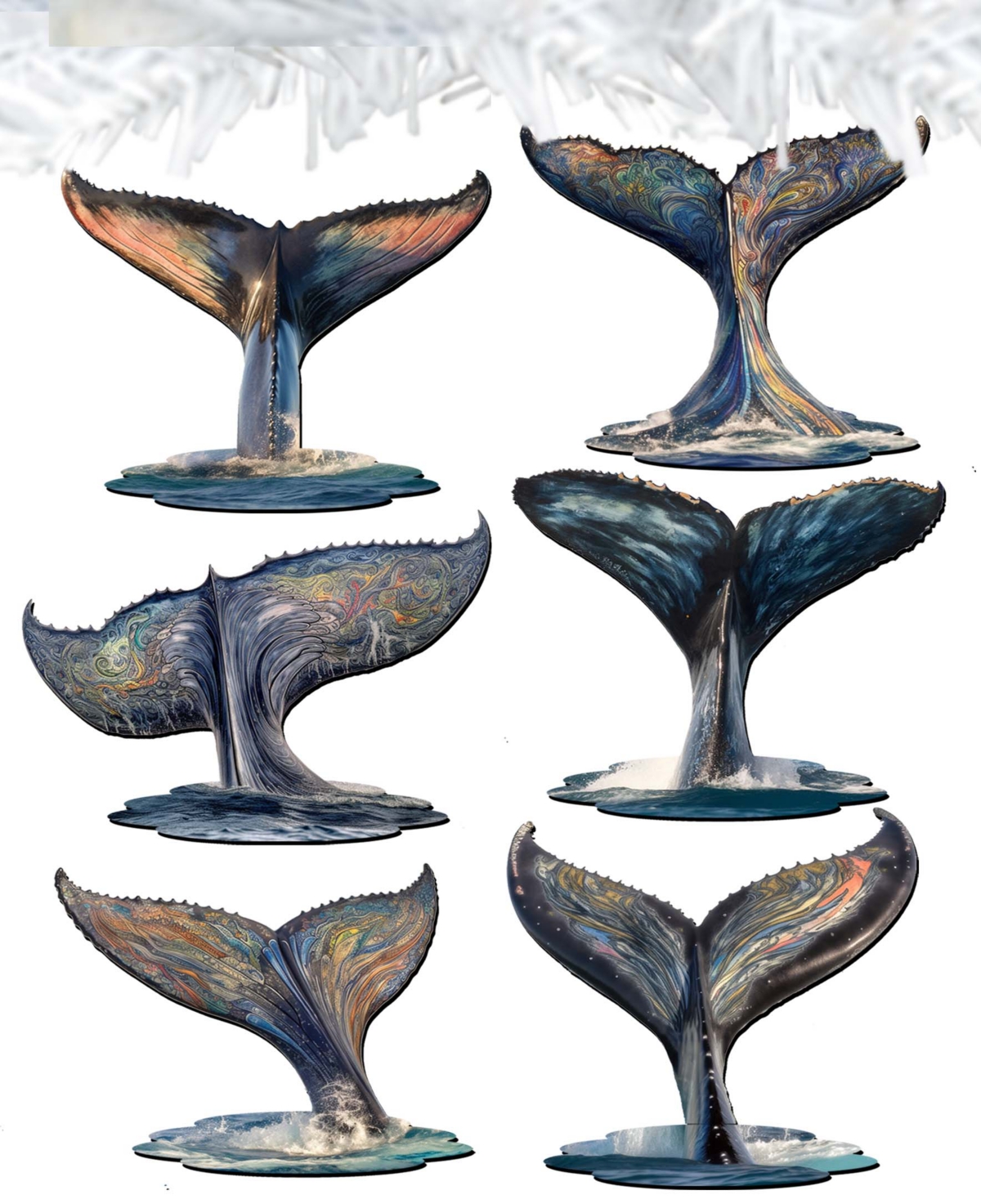 Shop Designocracy Holiday Wooden Clip-on Ornaments Vibrant Whale Stories Set Of 6 G. Debrekht In Multi Color