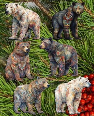 Holiday Wooden Clip-On Ornaments Bear Parade Set of 6 G. DeBrekht