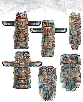 Holiday Wooden Clip-On Ornaments Spirit of the Totem Set of 6 G. DeBrekht