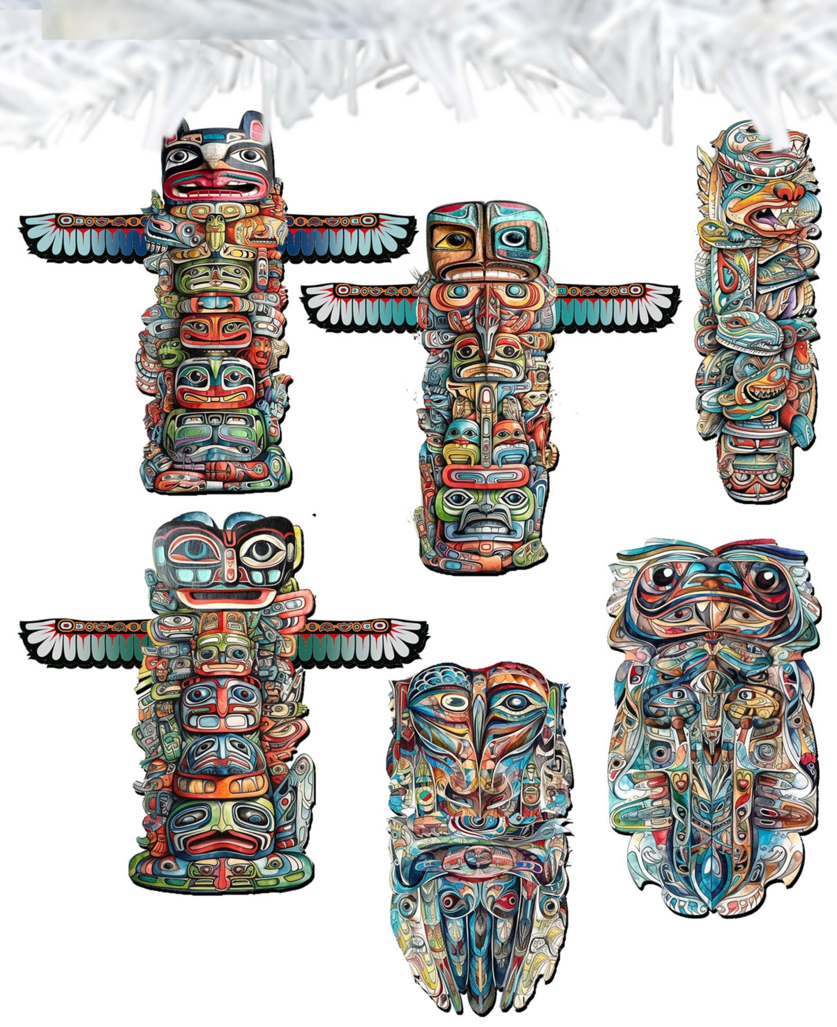 Designocracy Holiday Wooden Clip-on Ornaments Spirit Of The Totem Set Of 6 G. Debrekht In Multi Color