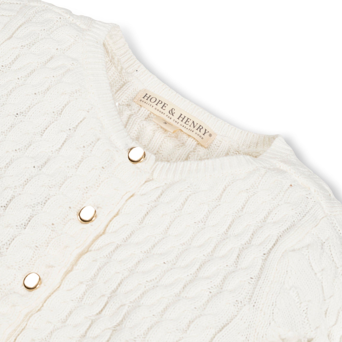 Hope & Henry Girls Long Sleeve Classic Cable Cardigan Sweater