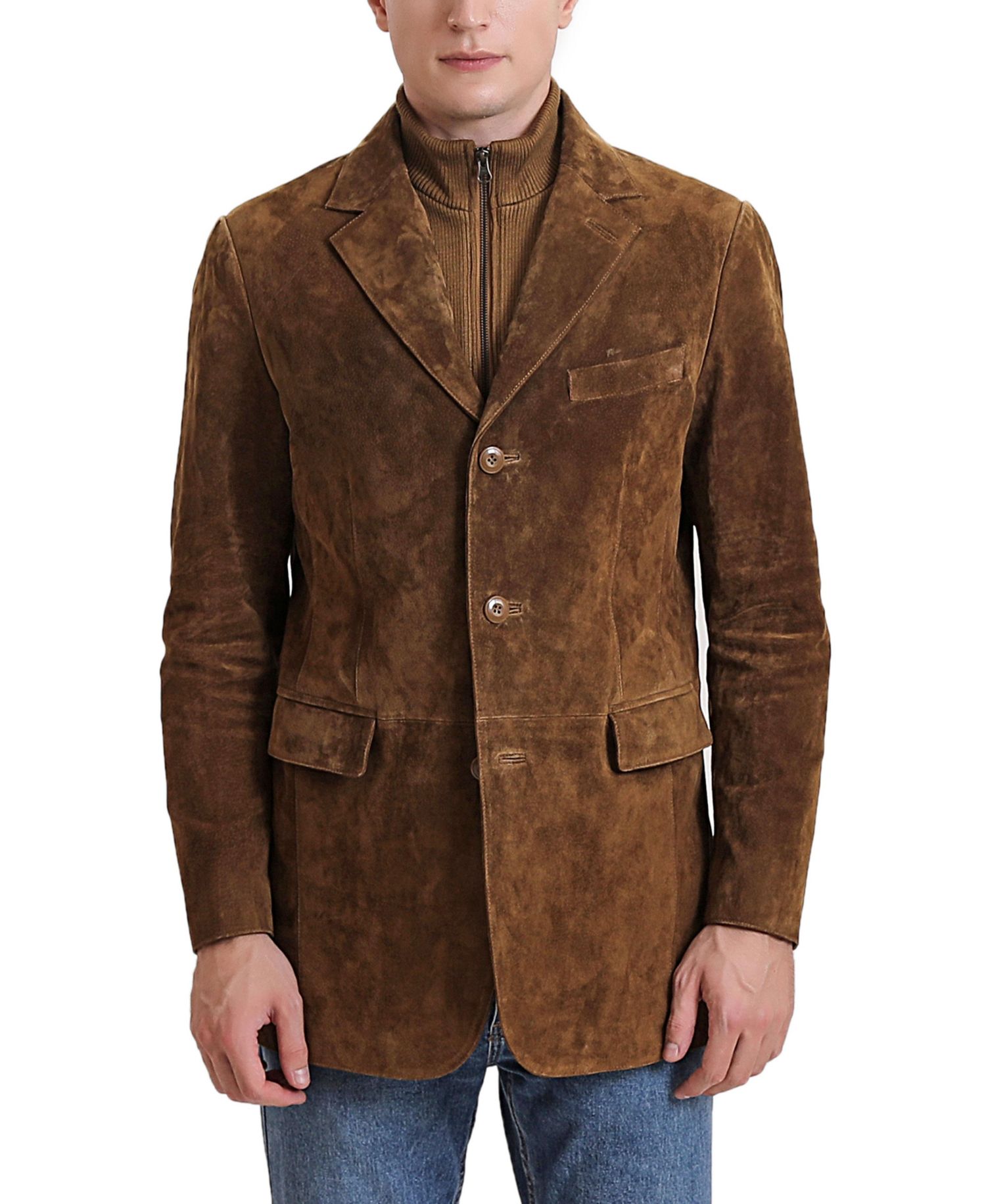 Men's Brett Three-Button Suede Leather Blazer