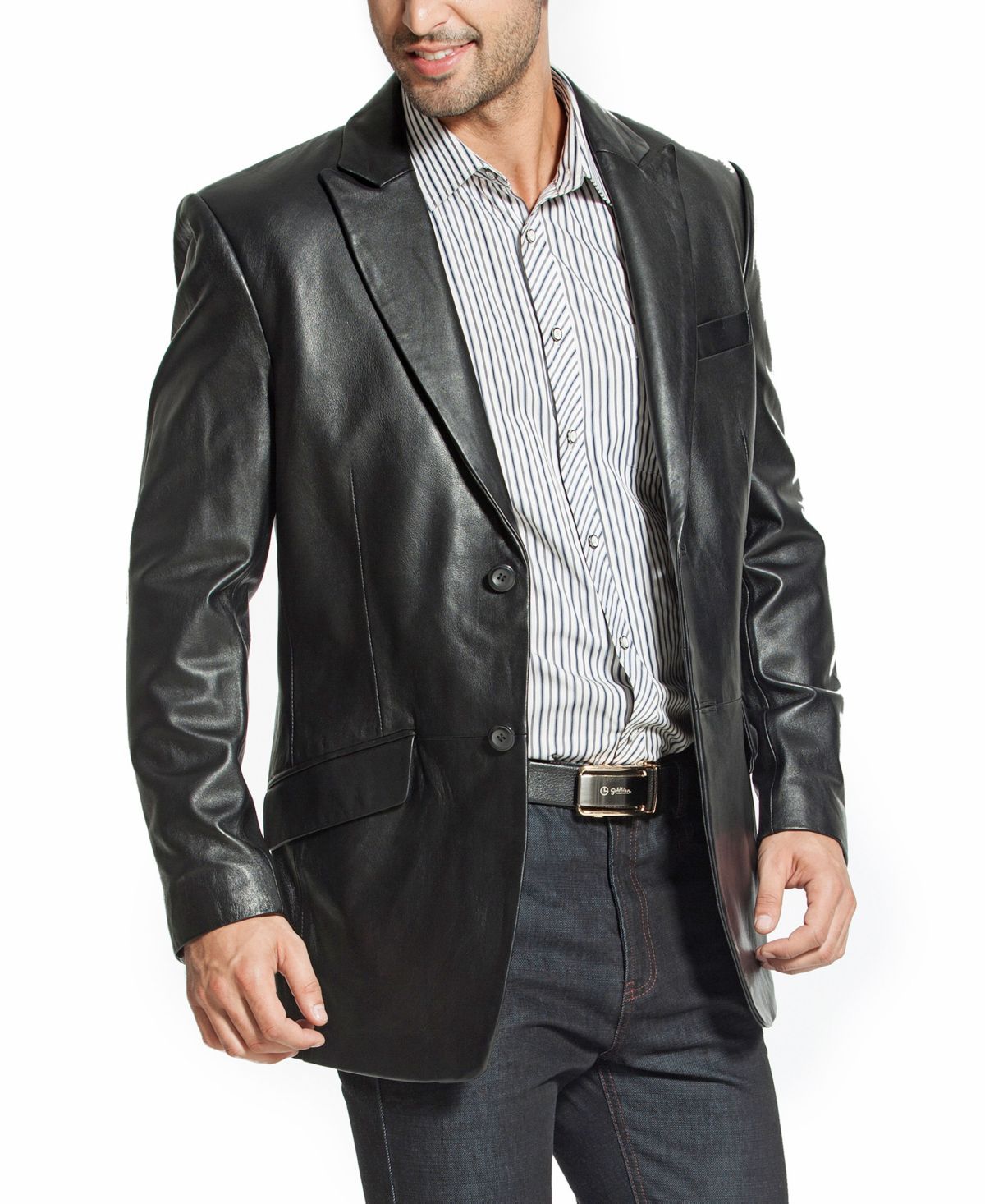 Мужской кожаный блейзер с отворотом на двух пуговицах