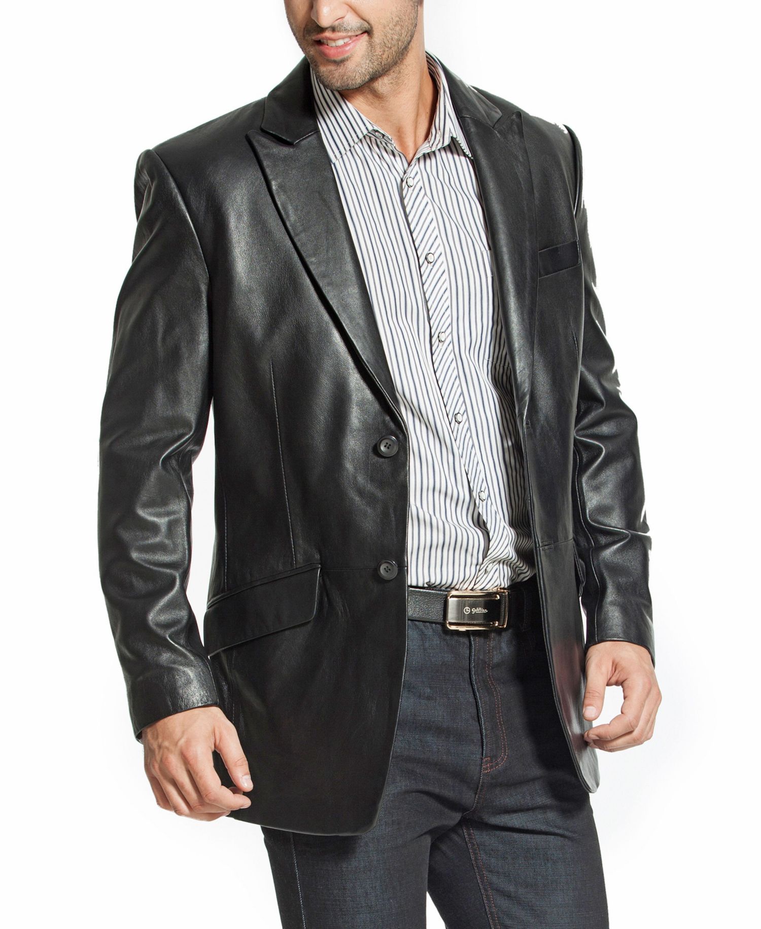 Men's Peak Lapel Two-Button Leather Blazer