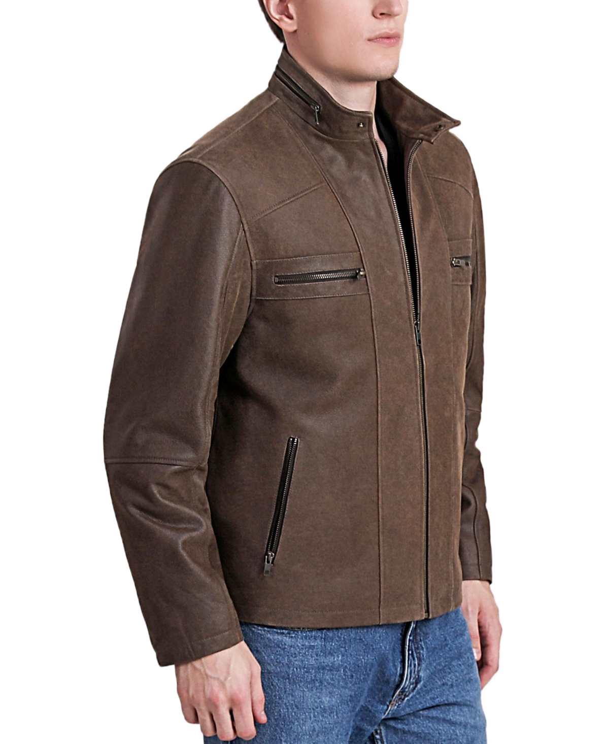 Bgsd Men Ethan Distressed Leather Moto Jacket Distressed brown Smart Closet