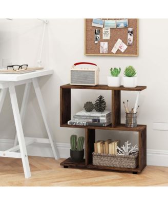 2-Tier Bookshelf Free Standing Wooden Display S-Shaped Shelf Storage Rack