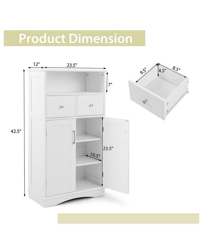 Costway Bathroom Floor Cabinet Freestanding Storage Cabinet with 2 ...