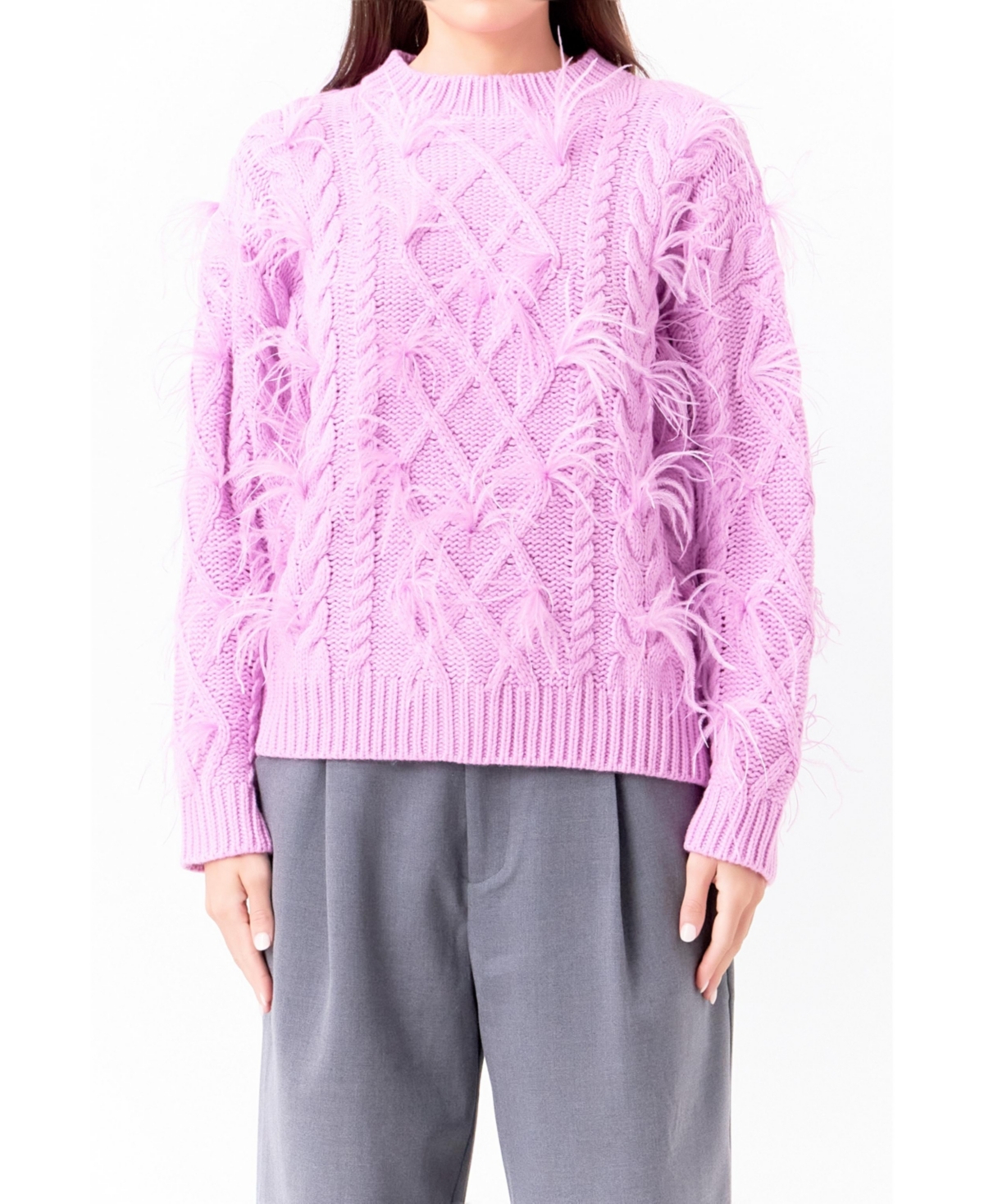 ENDLESS ROSE WOMEN'S FEATHER DETAIL SWEATER