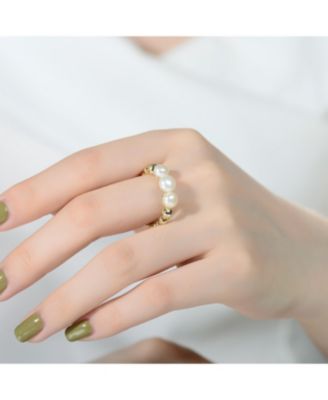 Sterling Silver 14K Gold Plated and 4.5MM 3 Fresh Water Pearls Ring