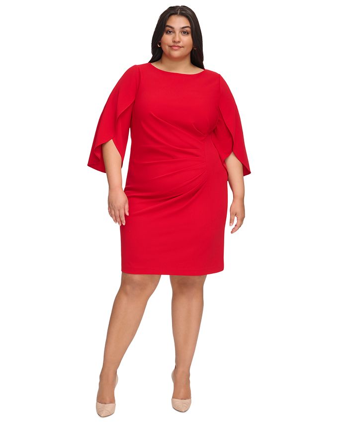 DKNY Plus Size Ruched 3/4-Sleeve Sheath Dress - Macy's