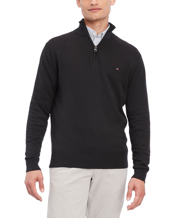 Tommy Hilfiger Men Logo V-neck Sweater Pullover (Black)