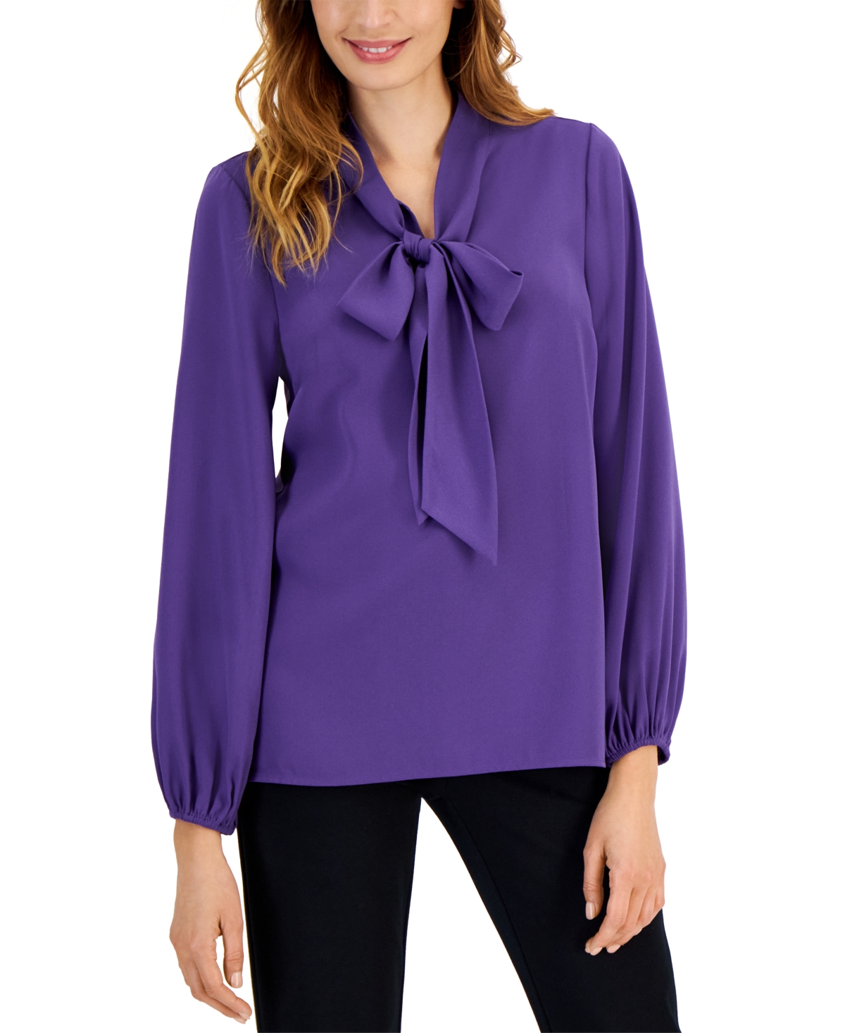 Women's Bow Neck Long Sleeve Top - Prism Violet