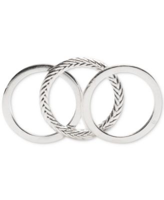 3-Pc. Set Polished & Herringbone Design Stack Rings in Sterling Silver