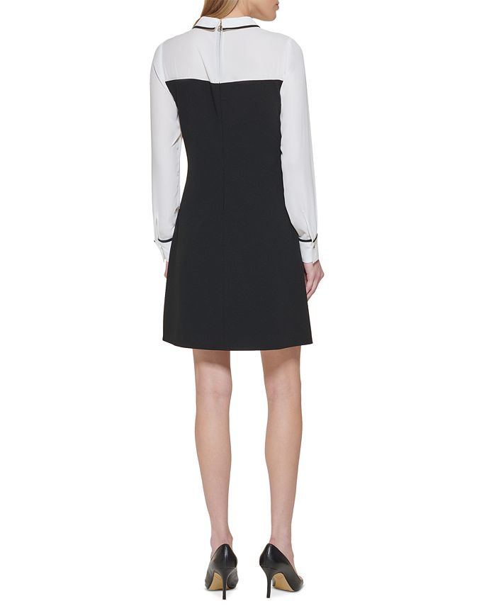 Tommy Hilfiger Women's Blouson Sleeve Collared Shift Dress Black Size 16W